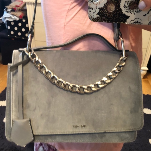 Ninewest Grey Velvet Shoulder bag w/ chain - Picture 5 of 5